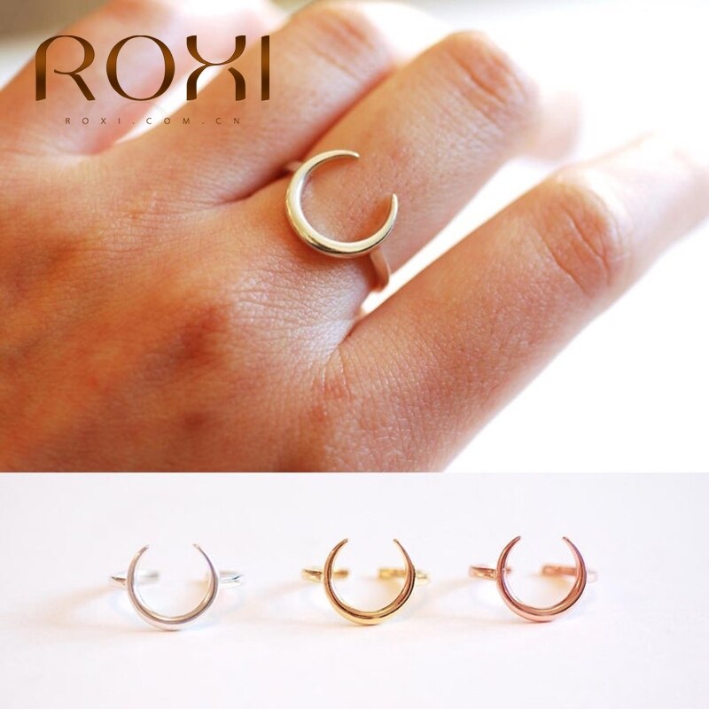 Anillos abiertos de estrella simétricos ROXI Moon para mujeres Anillos de plata de ley 925 joyería Bague bisutería para mujer Luna anillo abierto de plata