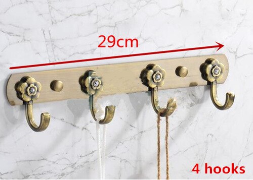 Europese retro bronzen badkamer handdoekhouder hanger roestvrij staal sleutel tas kleding handdoek wandrek plank organiseren opbergruimte: 4 haak