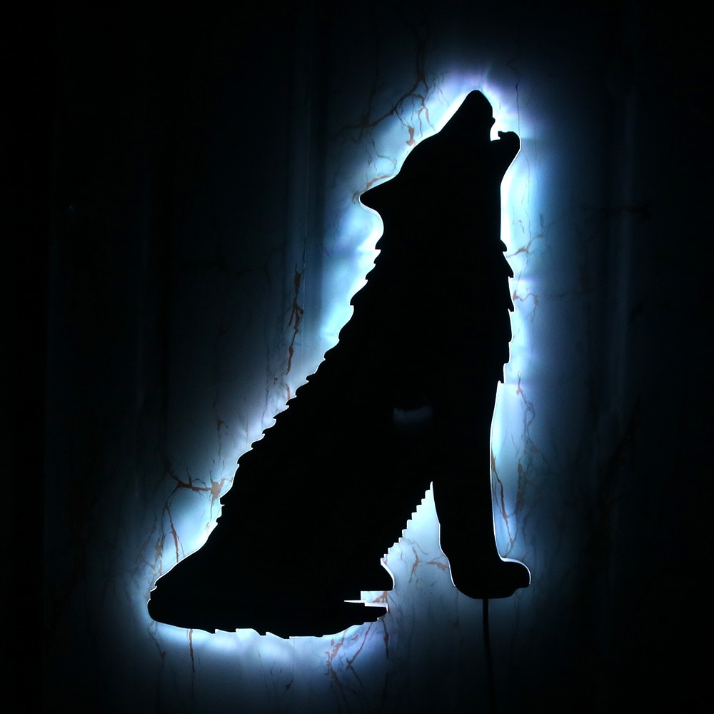 Bosque lobo aullando acrílico decorativo espejo de pared Lobo tótem Tribal Animal Pared luminosa espejo Lobo amantes hombre cueva habitación Decoración