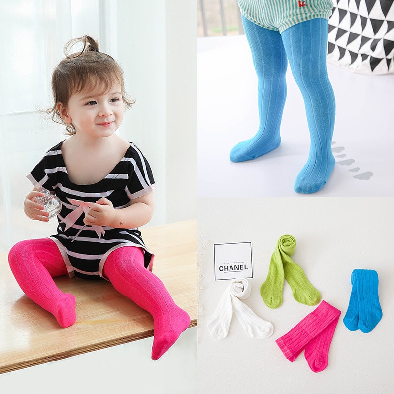 Collants à rayures larges en coton pour filles, en tricot pour enfants, serré, couleur Pure, hiver