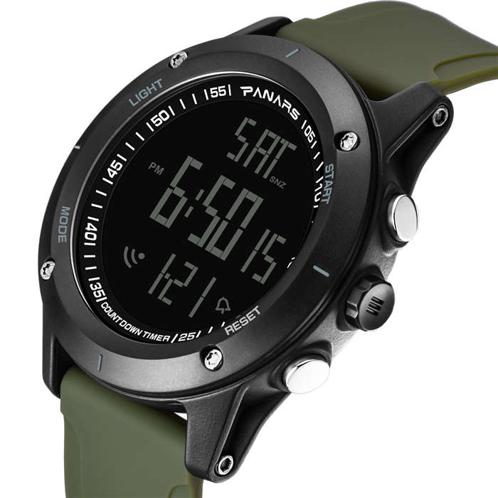 PANARS-montre-bracelet résistante à la plongée pour hommes, numérique, montre de Fitness, grands nombres à double temps, rétro-éclairage LED: green