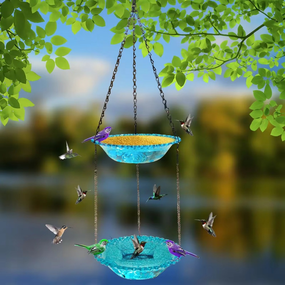 Bird Feeder Double-layer Outdoor Hanging Bird Feeder Bird Bath Courtyard Garden Hummingbird Feeder