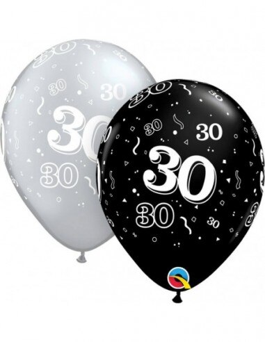 Ballon Nummer 30 Ronde 28cm Black & Silver