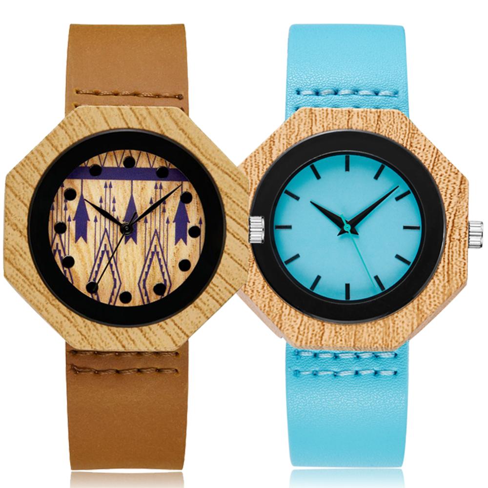 Houten horloge mannen vrouwen paar unisex imitatie bamboe houten klok quartz horloges polshorloge quartz klok sporthorloge doos