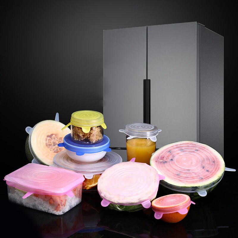 6 pièces Silicone extensible Silicone couvercles universel Silicone emballage alimentaire bol Pot couvercle Silicone couvercle Pan cuisine accessoires de cuisine