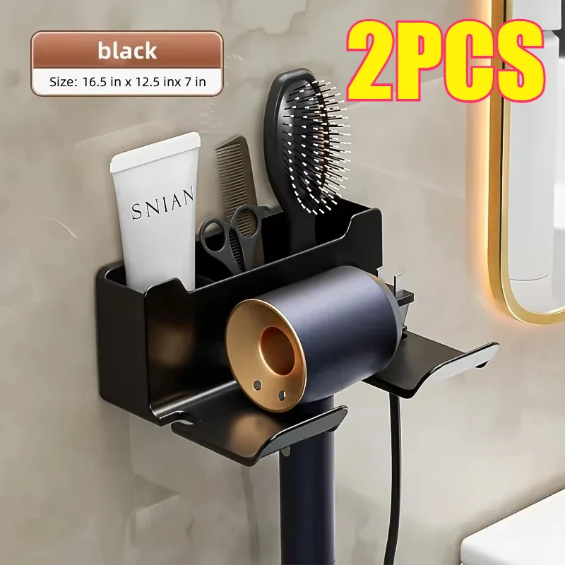 Estante para secador de baño, estantes de pared, soporte para secador de pelo, caja organizadora para ducha, soporte para soplador de inodoro, artículos de baño: YELLOW