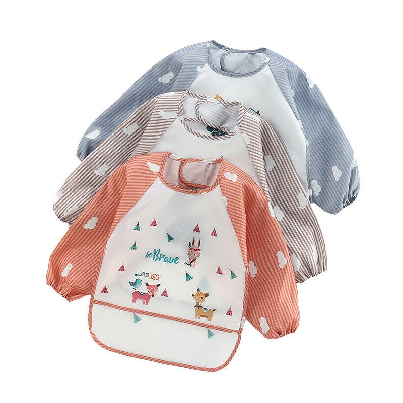 Pudcoco Baby Kids Toddler Long Sleeve Waterproof Art Smock Adjustable Cartoon Bib Burp Clothes Burp Feeding Bib Apron Pocket