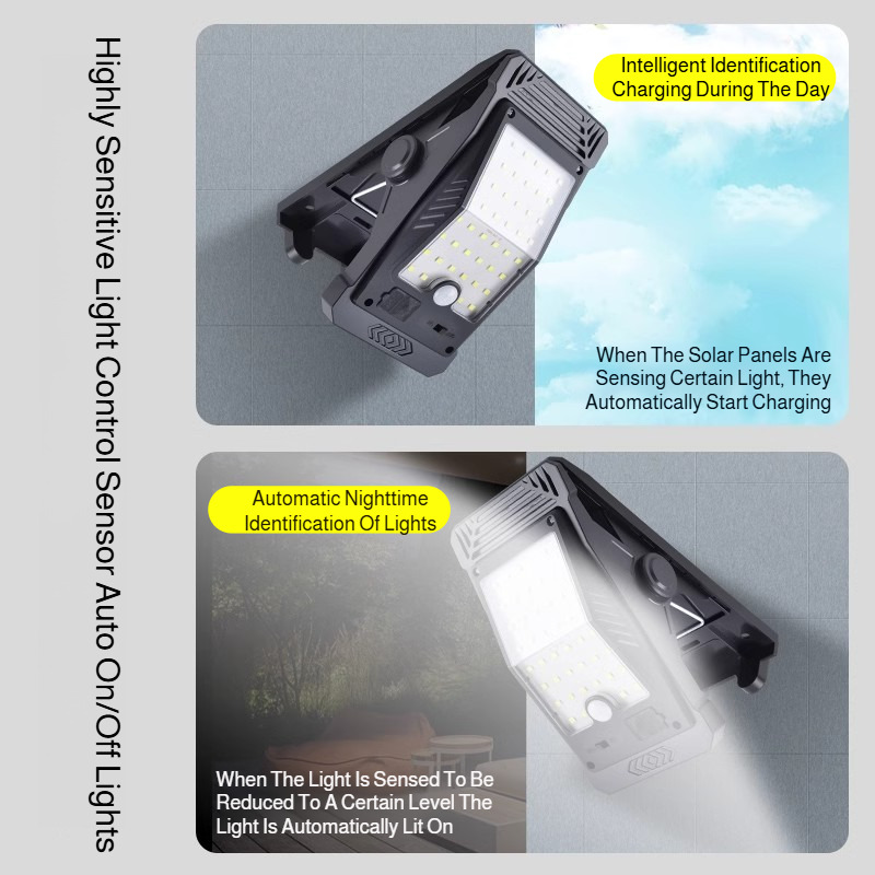 Soldrevet klipslampe, udendørs gårdlampe, hegnslampe til husholdningen, bevægelsessensorlampe, høj lysstyrke til havealtan
