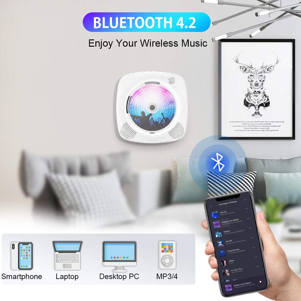 Home Stereo Wall Mounted CD Player With Bluetooth Remote Control Audio Support FM Radio HiFi Music Speaker Discman Lecteur CD