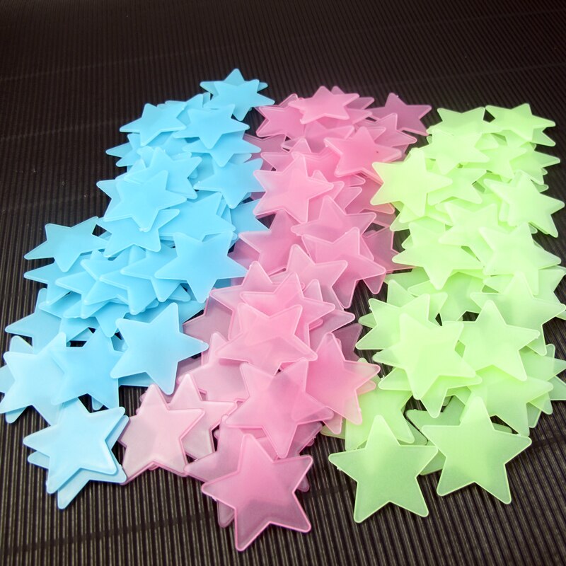 50 stuks/zak 4.2cm kleurrijke lichtgevende glow in the dark sterren muursticker voor kinderen babykamers fluorescerende stickers groter