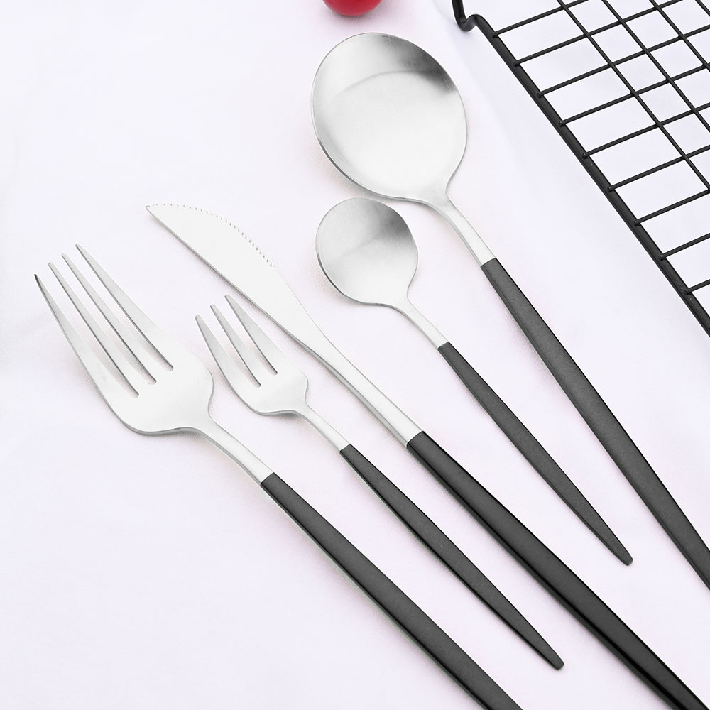 Mat Zwart Zilver Bestek Set Keuken Servies Restaurant Upscale Westerse Servies Diner Mes Vork Koffie Lepel Bestek
