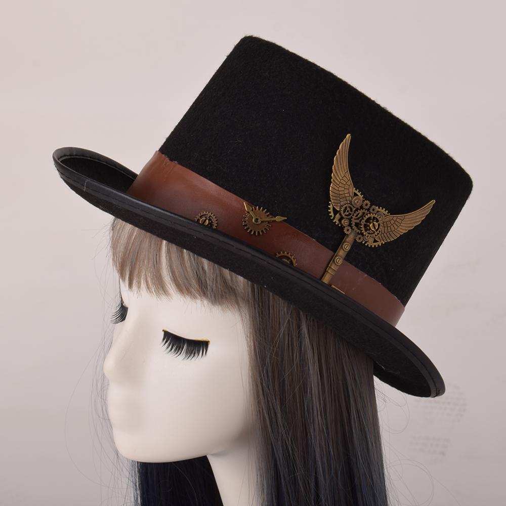 Halloween Top Hat Black Steampunk Gear Glasses Punk Style Fedora Headwear Gothic Lolita Cosplay Hat