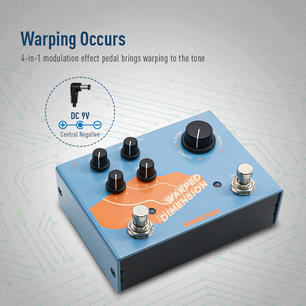 SONICAKE Warped Dimension Digital Modulation Guitar Effects Pedal 4 Mode of Chorus, Flanger, Phaser & Tremolo QDS-03