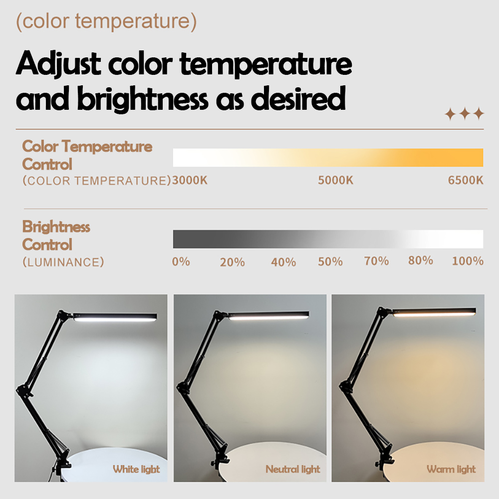 Lampada da scrivania a LED pieghevole in metallo per la casa Lampada da scrivania regolabile con protezione per gli occhi a 3 colori per computer da lavoro da lettura in soggiorno