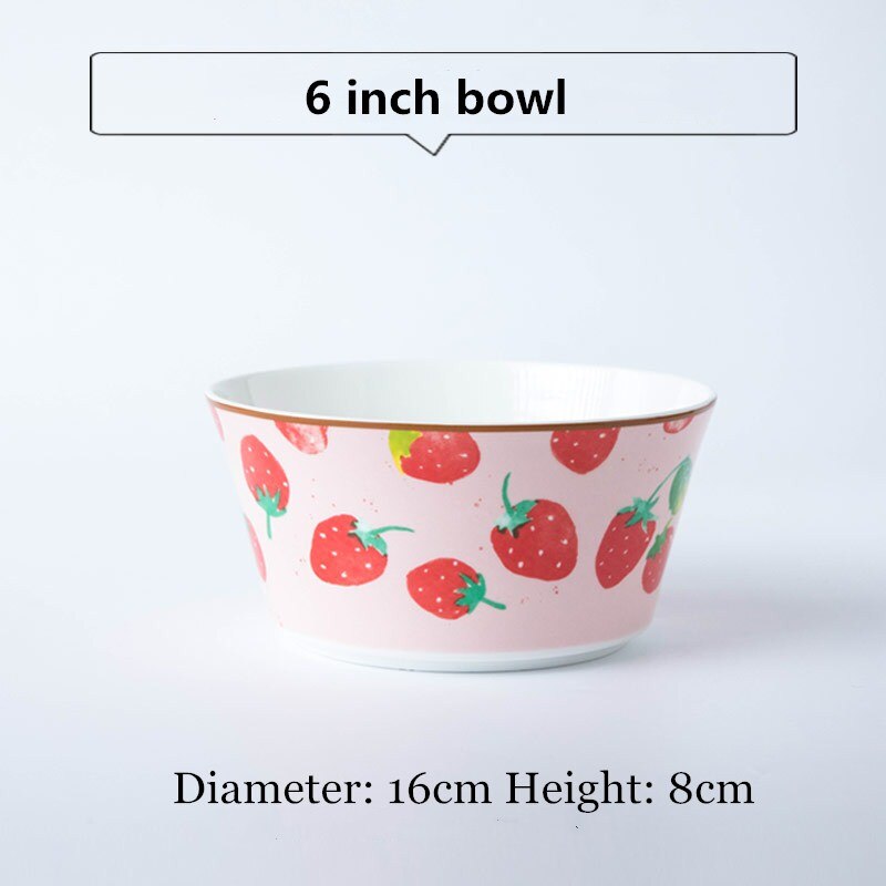 Vaisselle en porcelaine, mignonne bol en céramique, grande cuillère en porcelaine, tasse de café, articles de table mignons motif de fraise rose: E