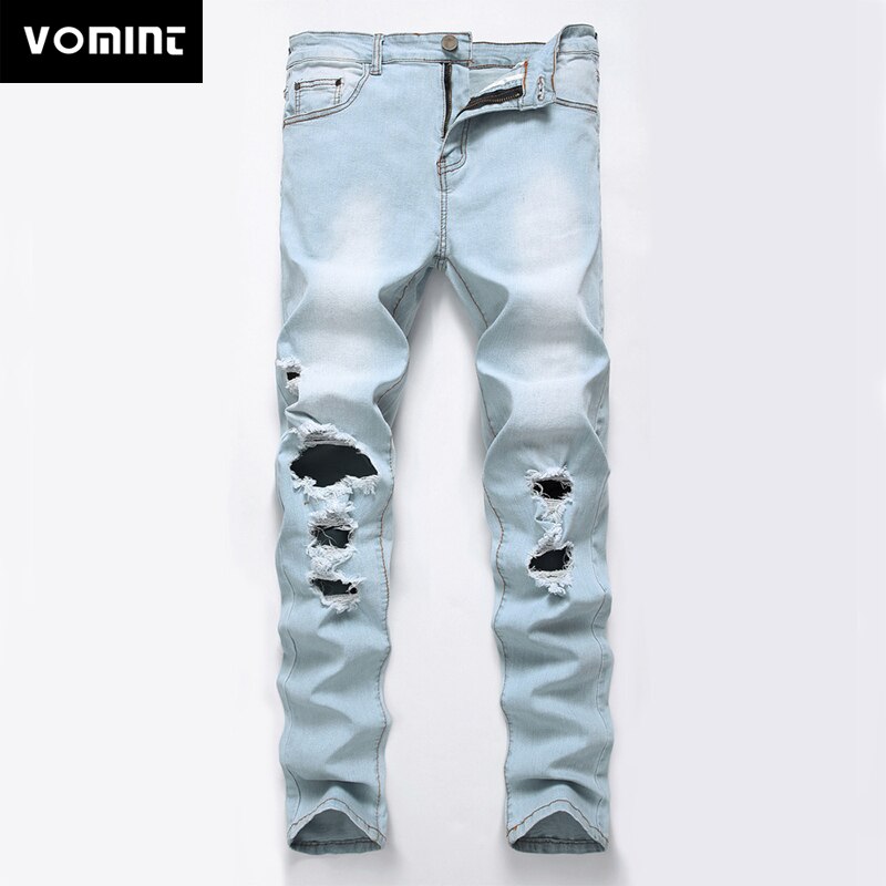 VOMINT Men Ripped Jeans Pants With Big Holes Slim Fit Stretchy Distressed Denim Trousers Plus Size 29-42