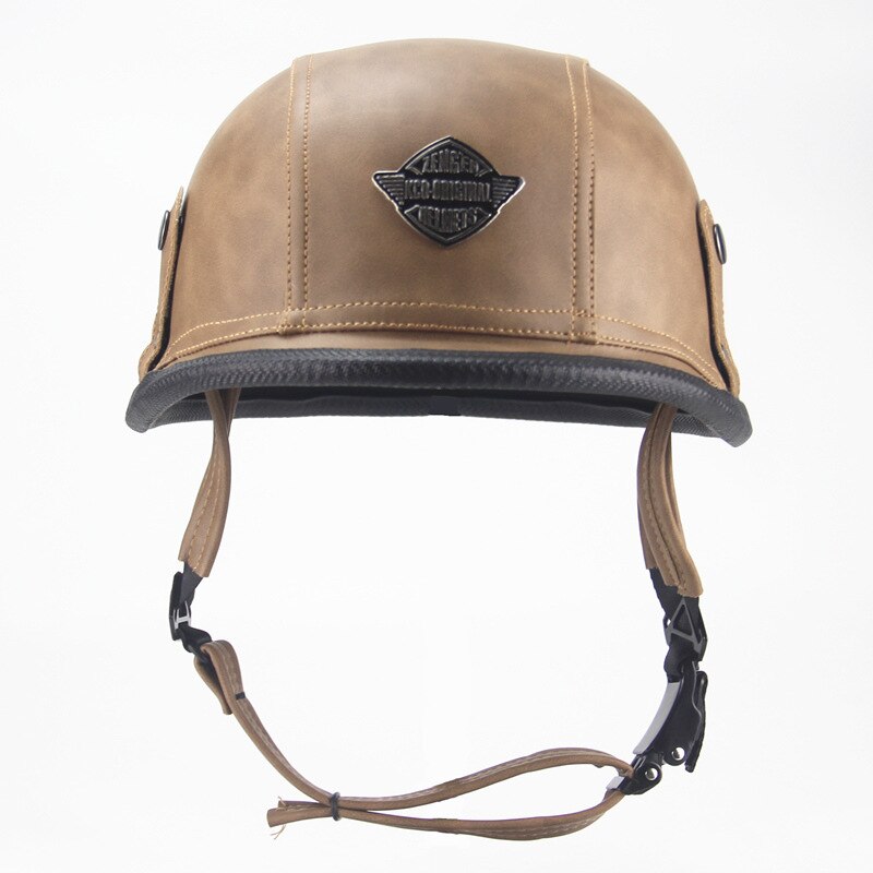 PU Leather Motorcycle Helmet German Leather Pilot Motorcycle Open Retro Half Helmet Cruise Chopper Biker DOT Certification