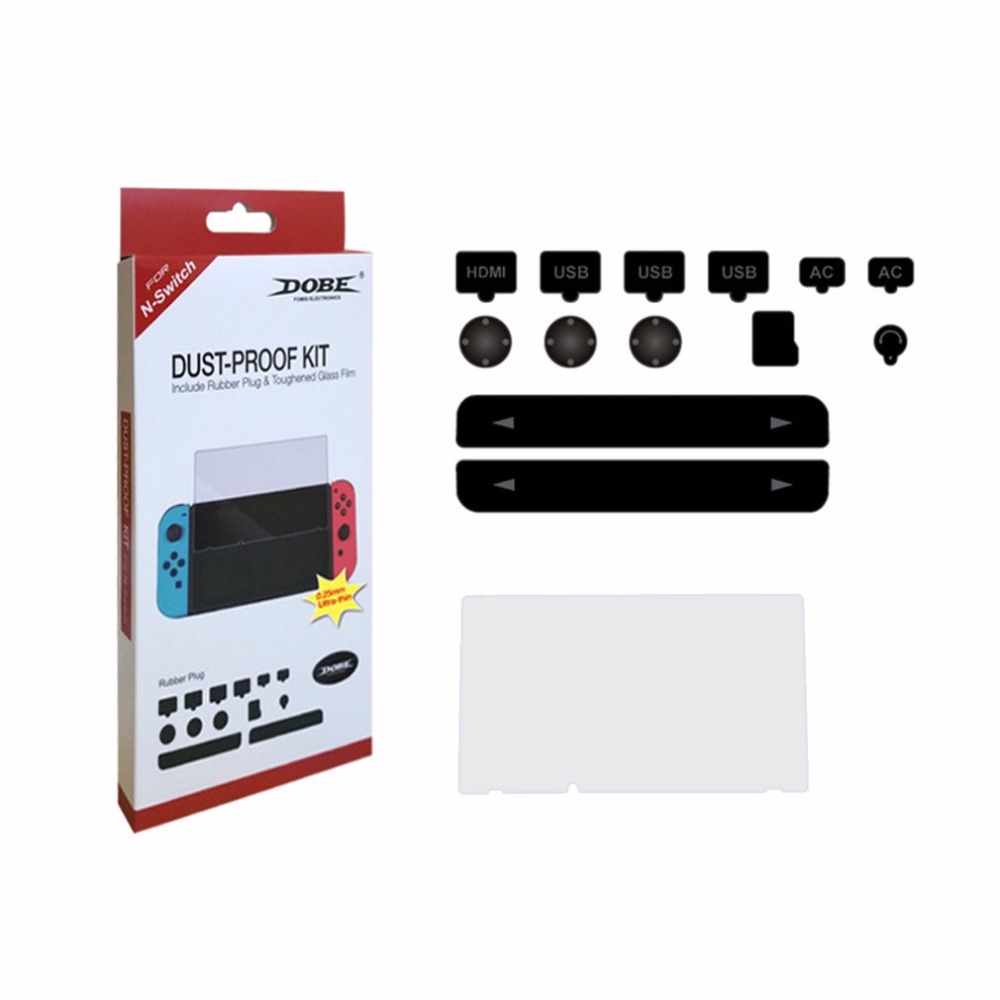 Jeu d'accessoires de Console de jeu Kit anti-poussière + dureté Film de protection d'écran en verre trempé pour Console Nintend Switch NS