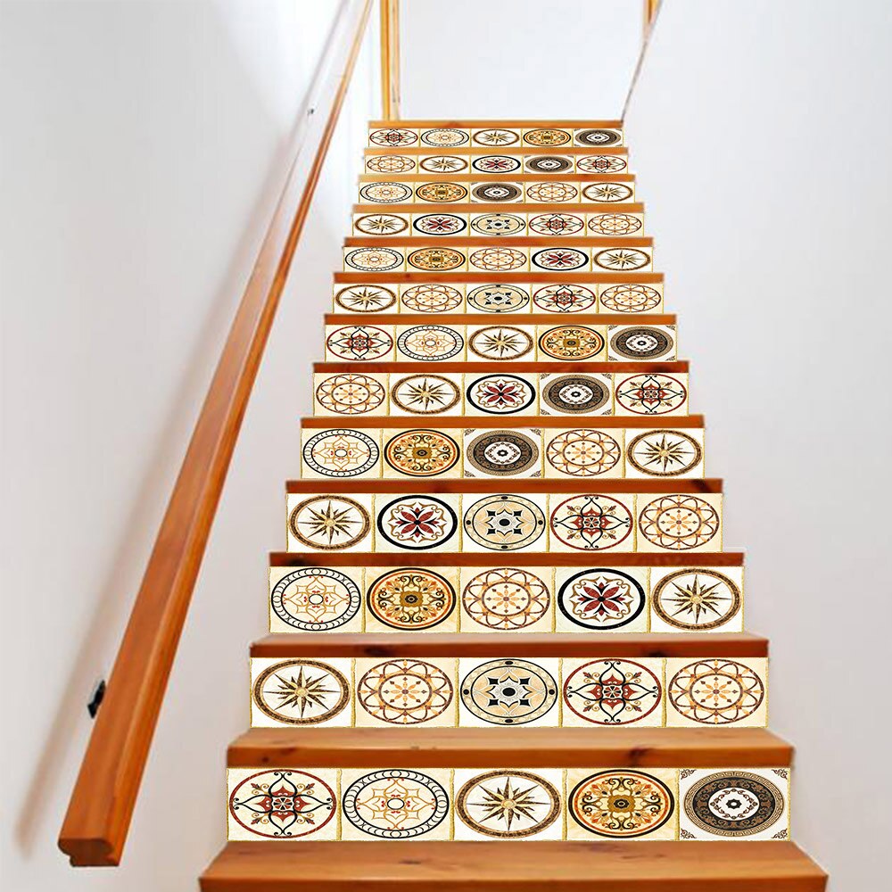 13 stk selvklæbende innovative pvc trapper klistermærker europæisk mønster gør-det-selv gul mursten mønster hjem vandtætte wallstickers