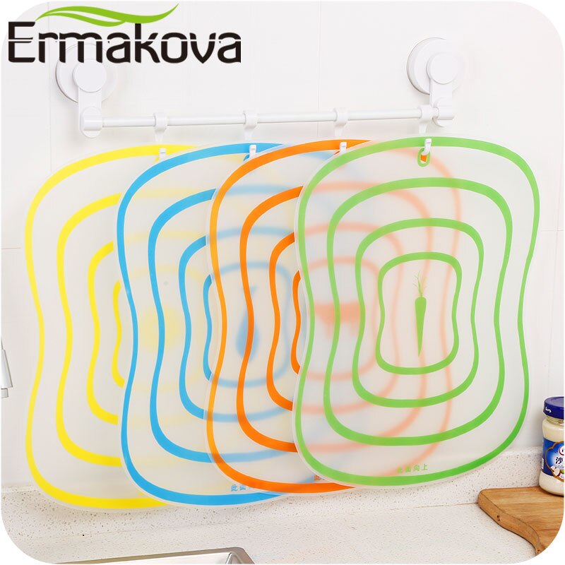 ERMAKOVA Conjunto de 4 de plástico Flexible cortar tapete bloque de corte de cocina placa antideslizante antimicrobianos con iconos de comida