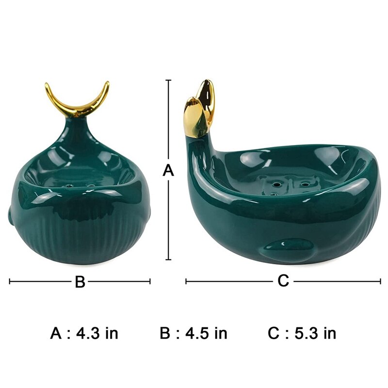 Jabonera de cerámica en forma de ballena con barra de drenaje, caja de jabón de cerámica con anillo de cola de pez para ducha de baño, caja de jabón con marco