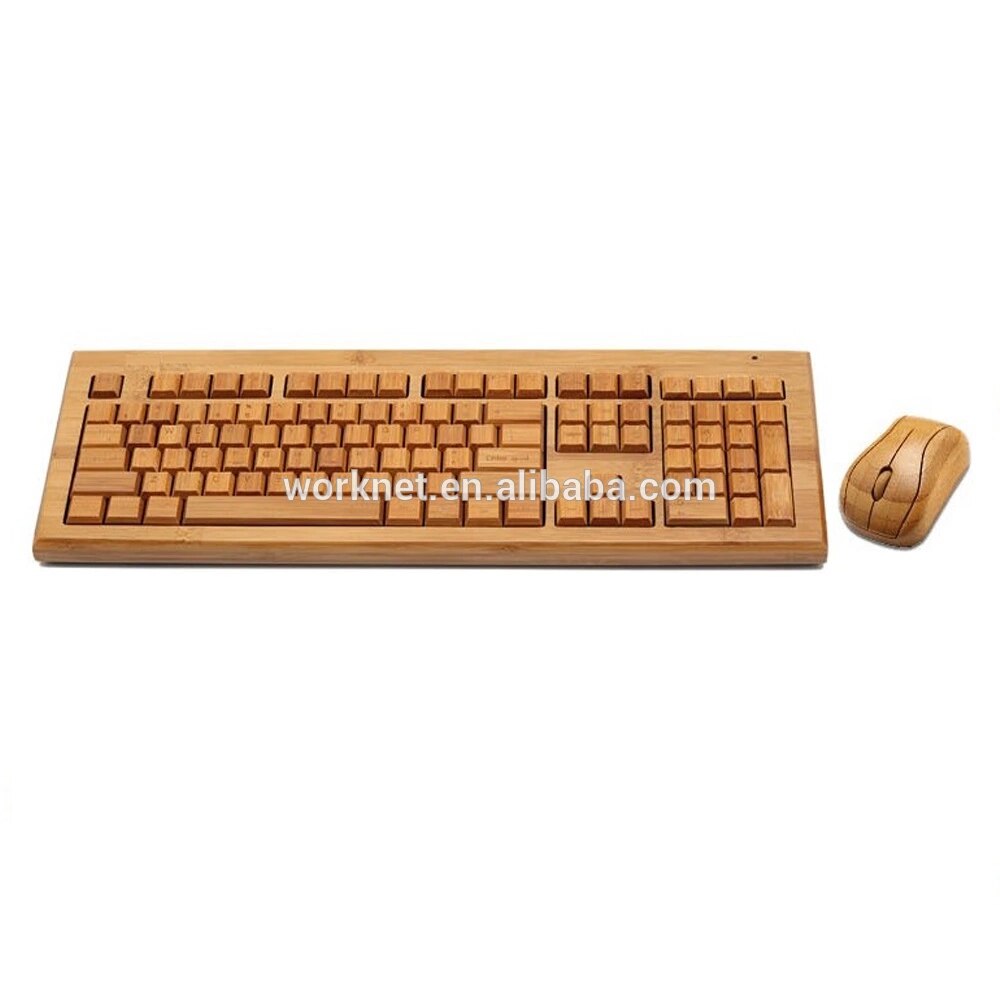 eco-friendly handmade 108 keys 3 keypads bamboo wood wired keyboard and mouse combo