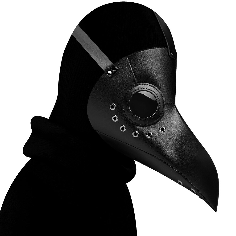 Hvid sort pest læge pu læder maske halloween fugl lang næse næb steampunk masker: Pbm 006bk