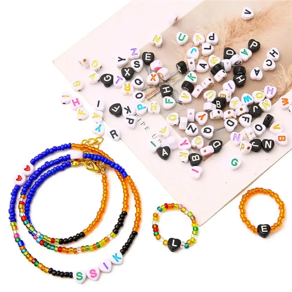 100/200/300/500 Uds. Cuentas acrílicas con forma de corazón y letras, cuentas espaciadoras del alfabeto para fabricación de joyería, collar de pulsera DIY hecho a mano