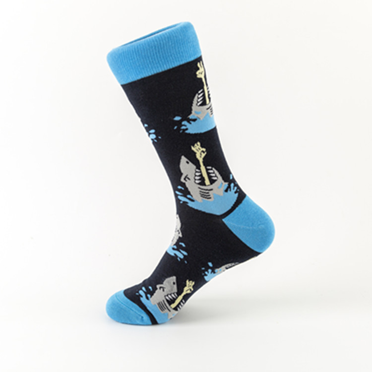 Peonfly nyhed streetwear glade sokker mænd harajuku hip hop haj havfisk mønster kunst mænd sokker bomuld calcetines: 4 / Usa 7-12