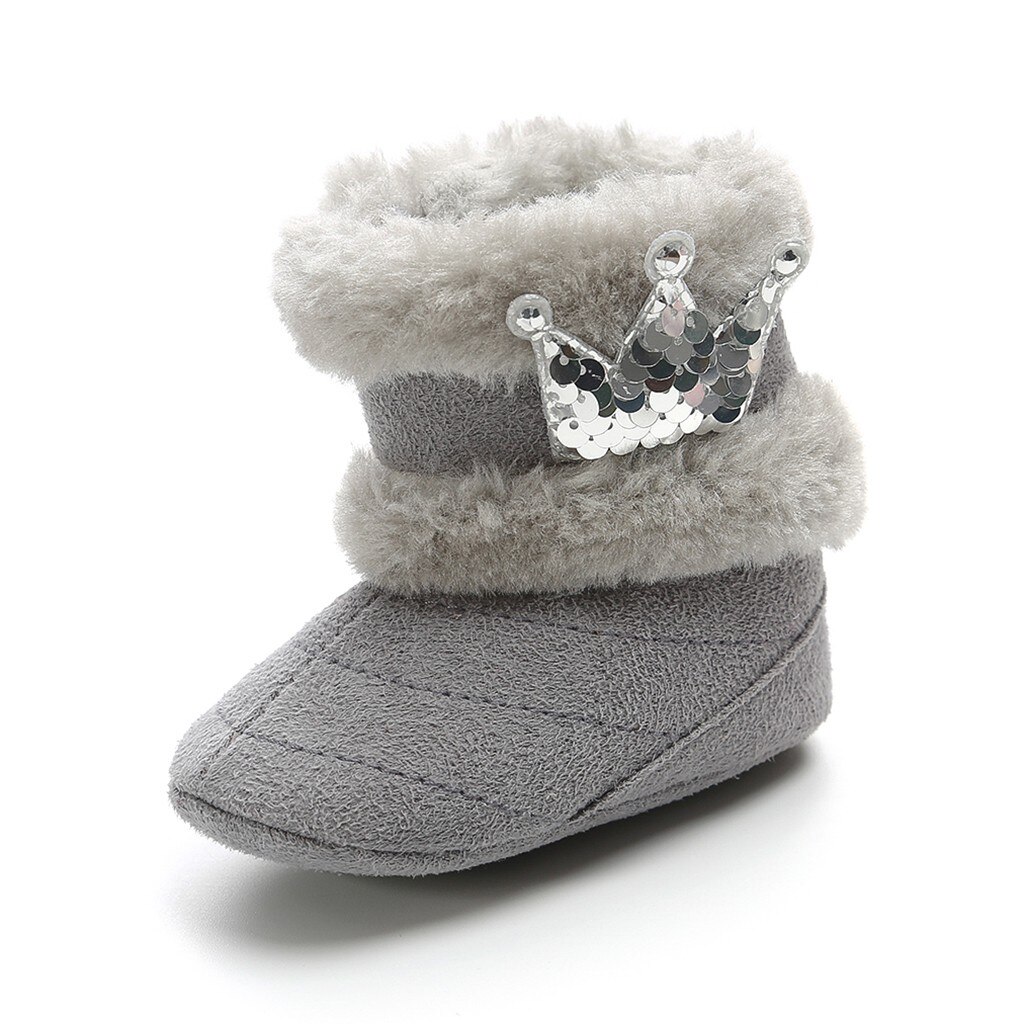 Del bambino Del Capretto Delle Ragazze Carino Corona Bling Inverno Stivali Da Neve Caldo Casual Scarpe: Grigio / 3