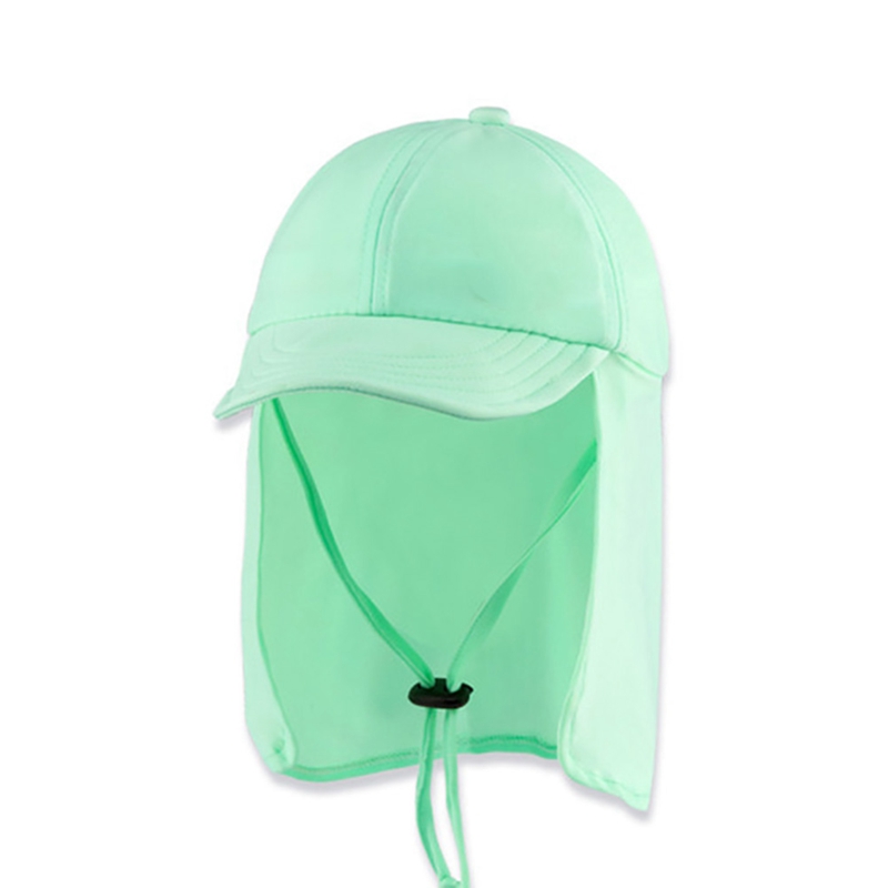 Outdoor Flap Cap Lightweight Foldable Adjustable Sunshade Neck hat Cover Sun Sportswear With Chin Strap: Green
