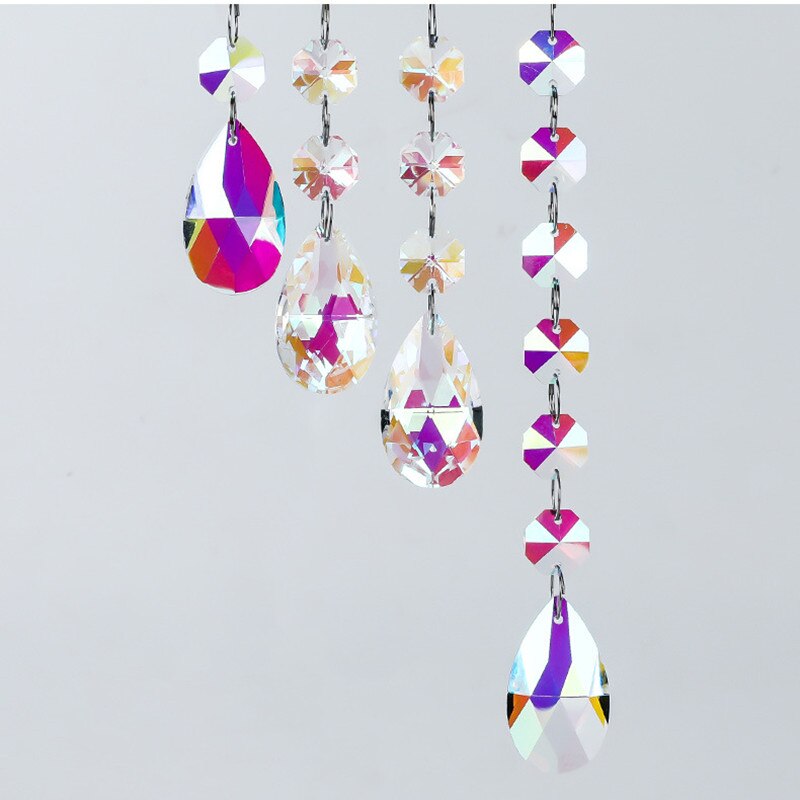 oben 2 satz/los Mehrfarbig Kristall Achteck Perlen + Engel tränen Facettierte Kristall Glas Kronleuchter Kristall Glas Suncatcher