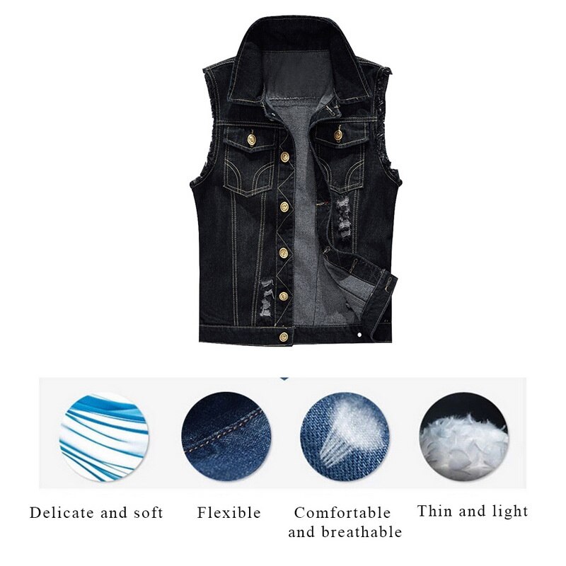 Baumwolle Jeans Ärmellose Jacke Weste Männer Plus Größe 6XL Schwarz Denim Jeans Weste Männlichen Cowboy Freien Weste Herren
