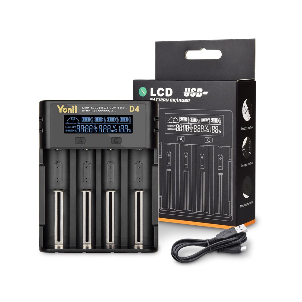 Yonii battery charger for 18650 14500 3.7v lithium rechargeable battery LCD charger for lithium battery for ni-mh ni-cd 1.2v ba: Default Title