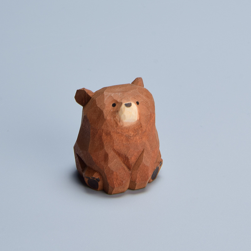 Wooden Bear Miniature Polar Bear Crafts Ornaments Cute Mini Solid Wood Carved Bear Figurines Tabel Decorate Kids: Brown
