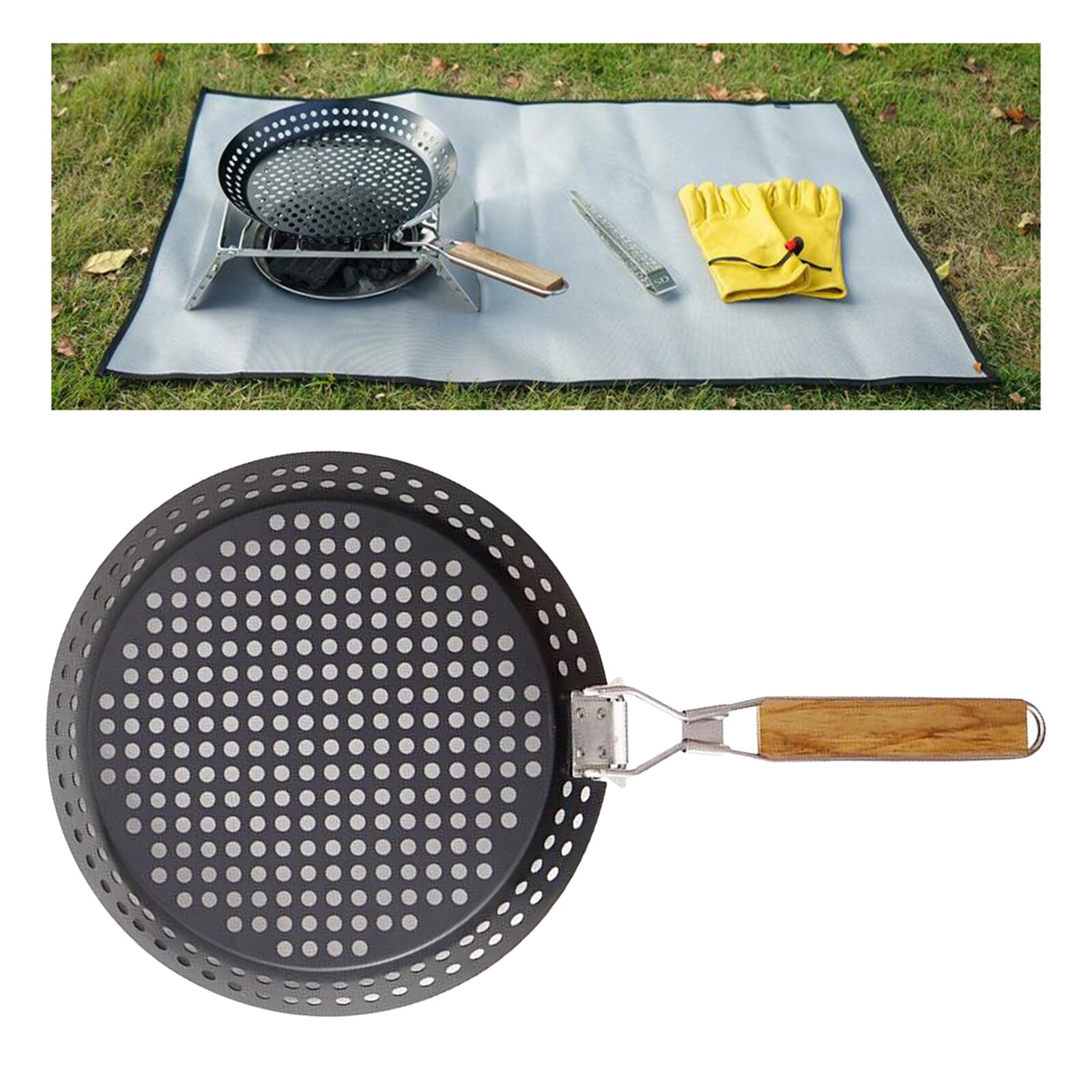 Utensilio de horneado redondo, bandeja plegable para parrilla, bandeja para acampar, barbacoa, cesta para el hogar