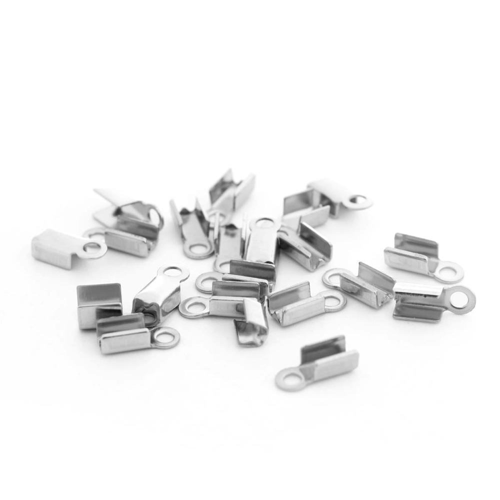100 stuks roestvrijstalen vouwkoorduiteinden met leren sluiting, uiteinde en sieradenconnector, sieradenbenodigdheden