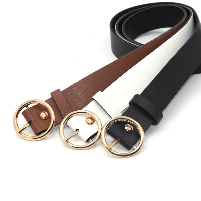 Cinturones de cuero con hebilla redonda para mujer, cinturón clásico Retro de que combina con todo, con hebilla redonda, para Vaqueros