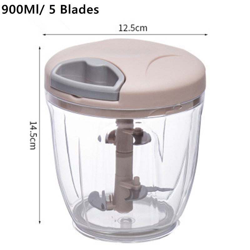 500/900ML Manual Meat Mincer Garlic Chopper Hand Pull Press Crusher Vegetable Grinder Chili Onion Cutter Kitchen Cooking Tools: Dark Grey