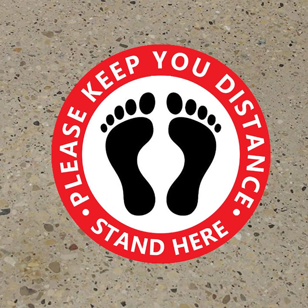 Please Keep Your Distance Safety Signs 7-Inch Round Pressure-Sensitive Adhesive Pressure-Sensitive Vinyl Walking Signs