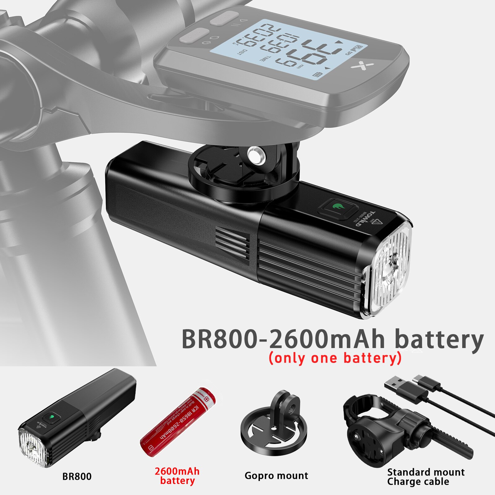 Towild BR800 Fahrrad Licht mit Schwanz licht Regendicht USB Aufladbare LED MTB Vorderseite Lampe Scheinwerfer Aluminium Ultrali: BR800-2600