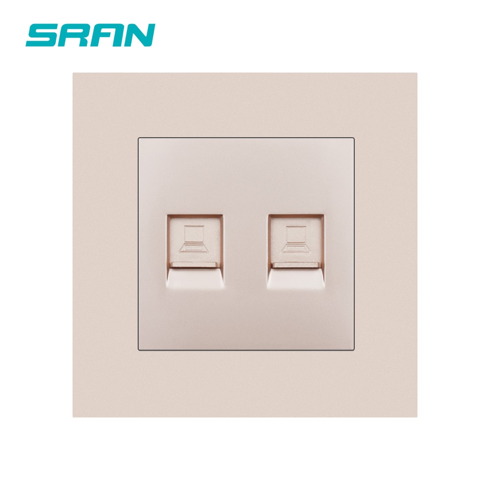 Sran Muur Dual Computer Netwerk Interface Vlamvertragende Pc Panel 86Mm * 86Mm Wit/Zwart/Goud dubbele Rj45 Socket: A1 Gold dual RJ45