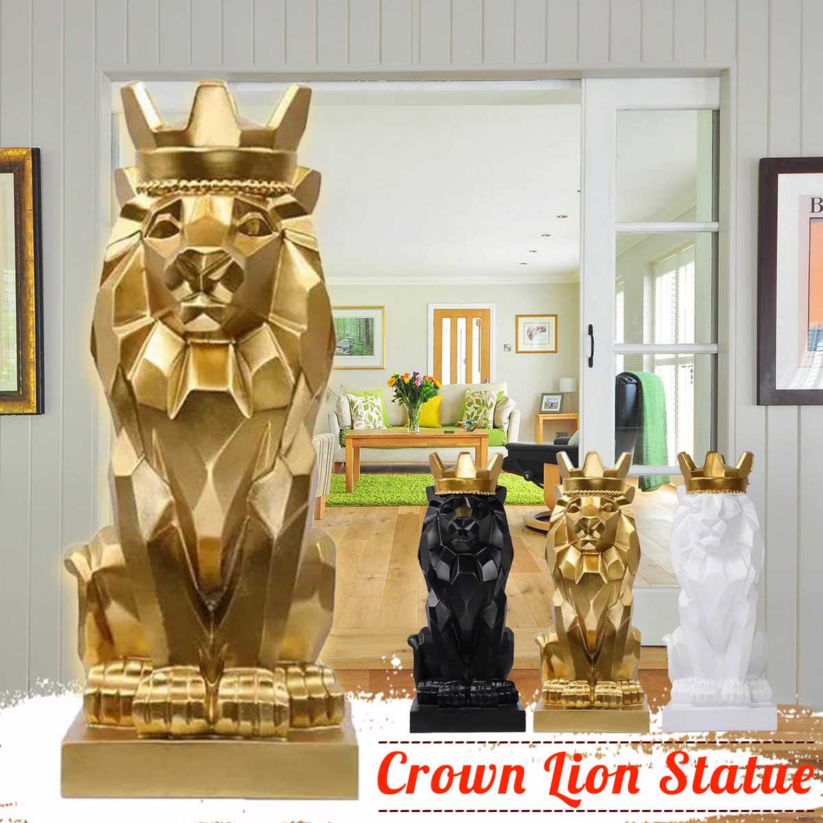 Crown Lion Beeldjes Hars Moderne Abstracte Ambachten Geometrische Dieren Miniatuur Ornamenten Voor Home Office Decoratie