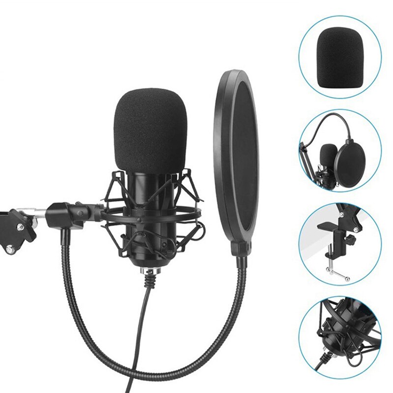 BM800-Kit de micrófono con condensador, micrófono con soporte en voladizo PARA Karaoke, grabación de estudio móvil para PC