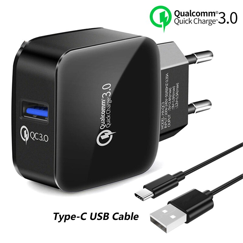 Quick Charge 3.0, 18W Travel Snellader Met Usb Type C Opladen Kabel Voor Google Pixel/Pixel 3, pixel Xl/Pixel 3XL, Htc U11/10: Black Type-C Charger