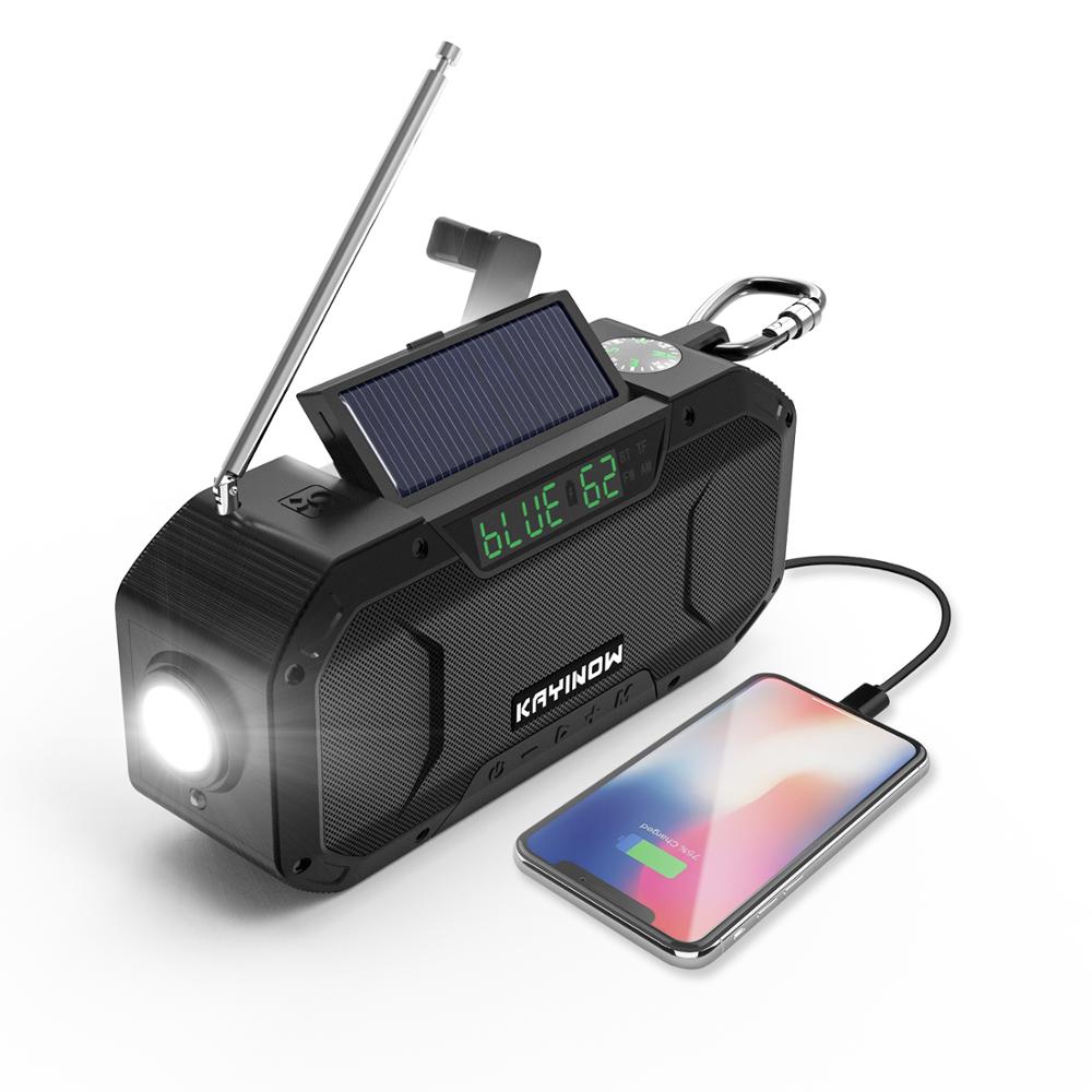 Portable Emergemcy AM/FM/WB/NOAA Weather Radio 5000mAH IPX5 Waterproof Phone Charger Hand Crank Radios LED Flashlight SOS Alarm: Black (Only Radio)