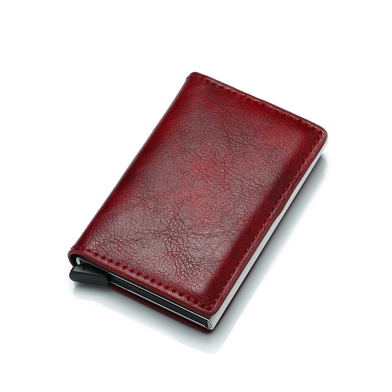 RFID Blocking Credit Card Holder for Male Anti Theft Men Wallets PU Leather Short Purse for women Bank ID Card Holder Business: red