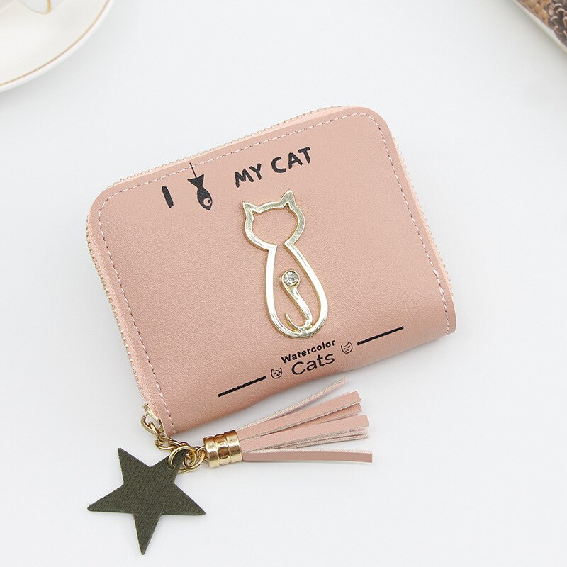Portemonnee dames mini kwastjes portemonnee dames mini portemonnees koreaanse studenten mooie metalen katten portemonnee dames kleine portemonnees: Roze