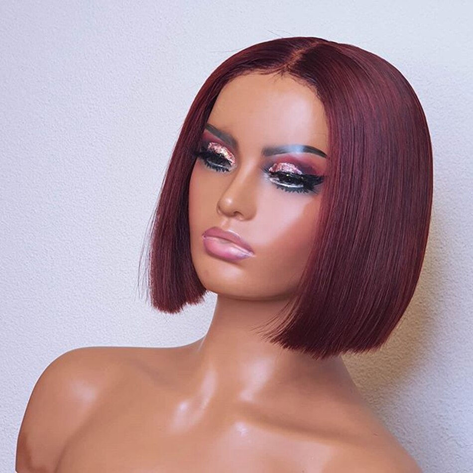 Heat Resistant Wine Red Bob Synthetic Wig 99J Burgundy Short bob Cut Silky Straight Synthetic Wigs High Density Middle Part