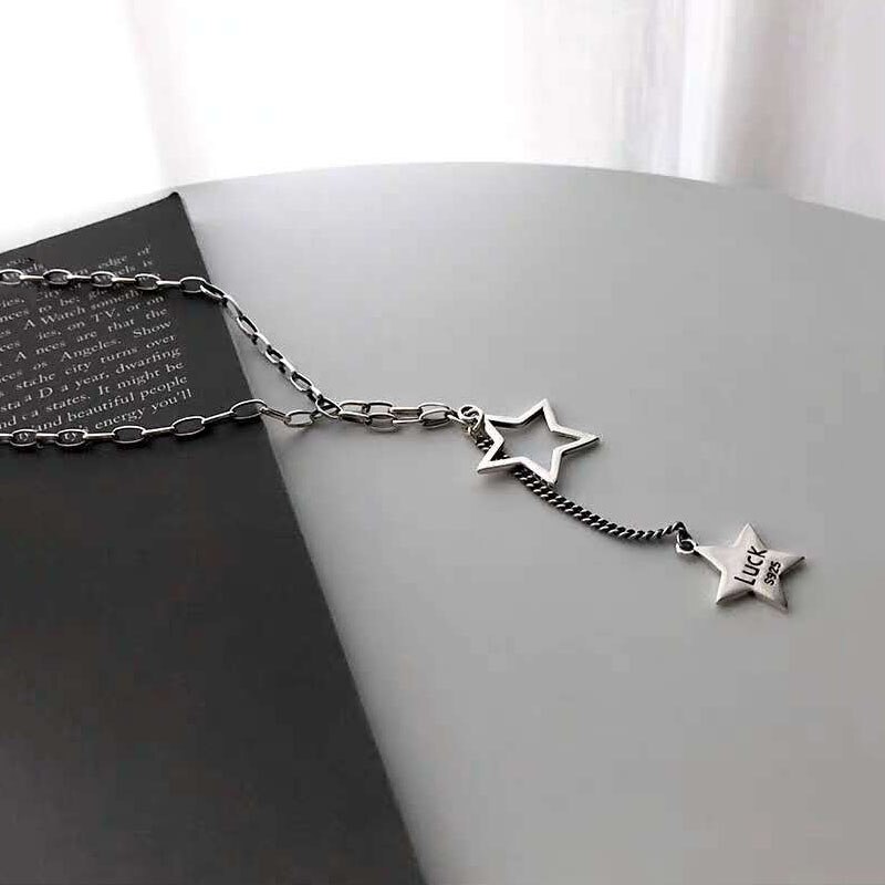 Collar largo de Plata de Ley 925 con letras de buena suerte para hombre y mujer, colgante de plata tailandesa, joyería S-N595